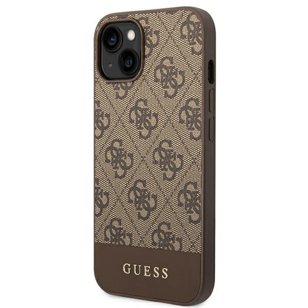 Dėklas GUESS Hardcase 4G Stripe Collection GUHCP14MG4GLBR galinis dangtelis, Apple, iPhone 14 Plus, ruda, 6,7 colio