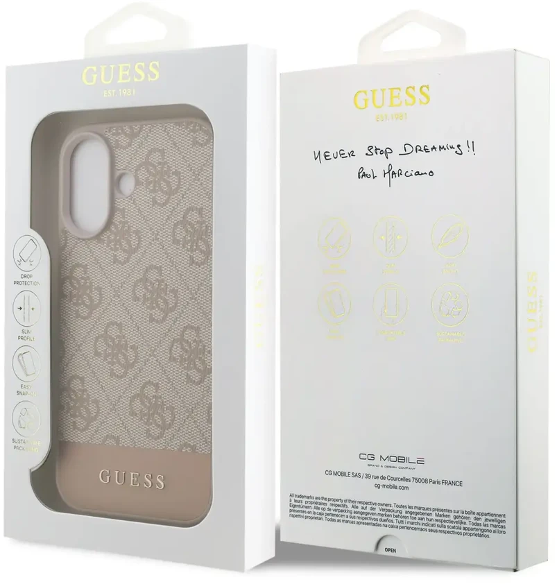 Guess 4G dryžuotas telefono dėklas iPhone 17, rožinis