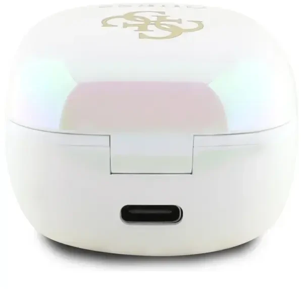 Guess Bluetooth ausinės GUTWSJ144ESH TWS + docking station baltos spalvos Iridescent 4G Printed Logo