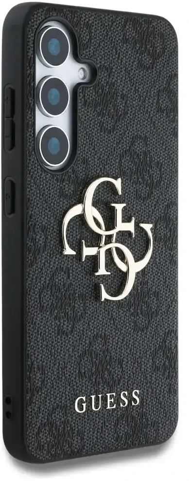 Guess PU 4G Metal Logo dėklas skirtas Samsung Galaxy S25 pilkos spalvos