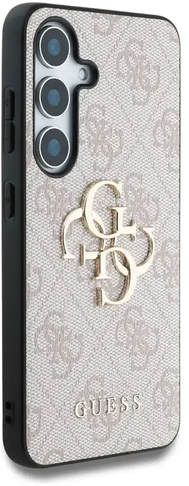 Guess PU 4G Metal Logo dėklas skirtas Samsung Galaxy S25 rožinės spalvos