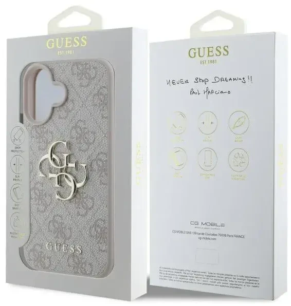 Guess dėklas iPhone 16 6,1" GUHCP16S4GMGPI 4G didelis logotipas rožinis