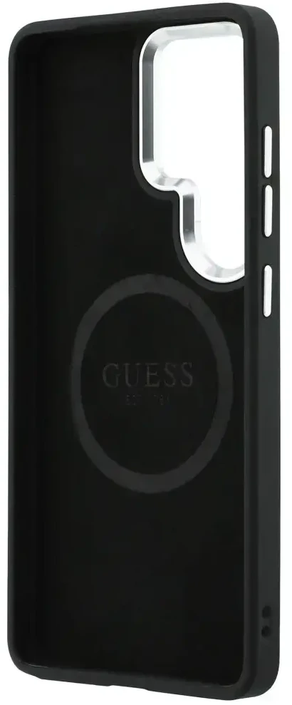 Dėklas Guess Embossed Ring Triangle Logo MagSafe Samsung Galaxy S26 Ultra juodos spalvos