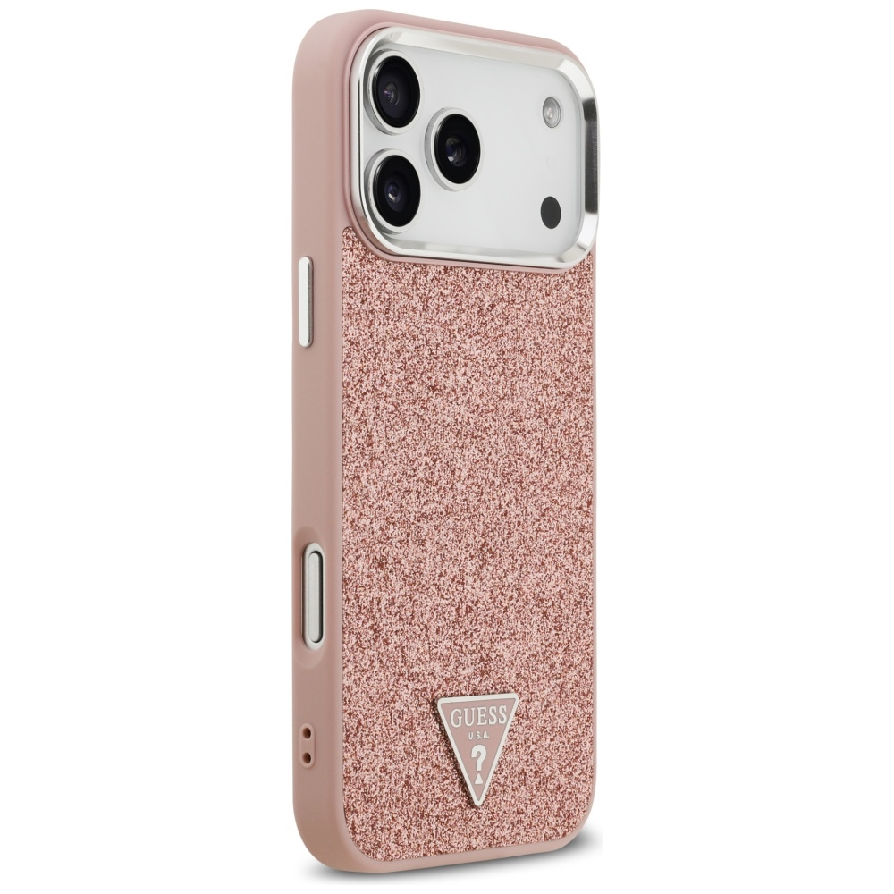 „Guess“ blizgantis trikampio formos logotipo „MagSafe“ dėklas, skirtas „iPhone 17 Pro Max“ - Rožinė