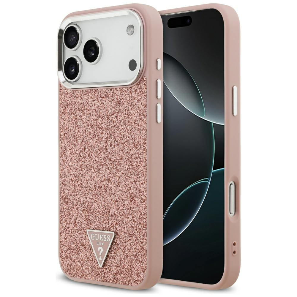 „Guess“ blizgantis trikampio formos logotipo „MagSafe“ dėklas, skirtas „iPhone 17 Pro Max“ - Rožinė