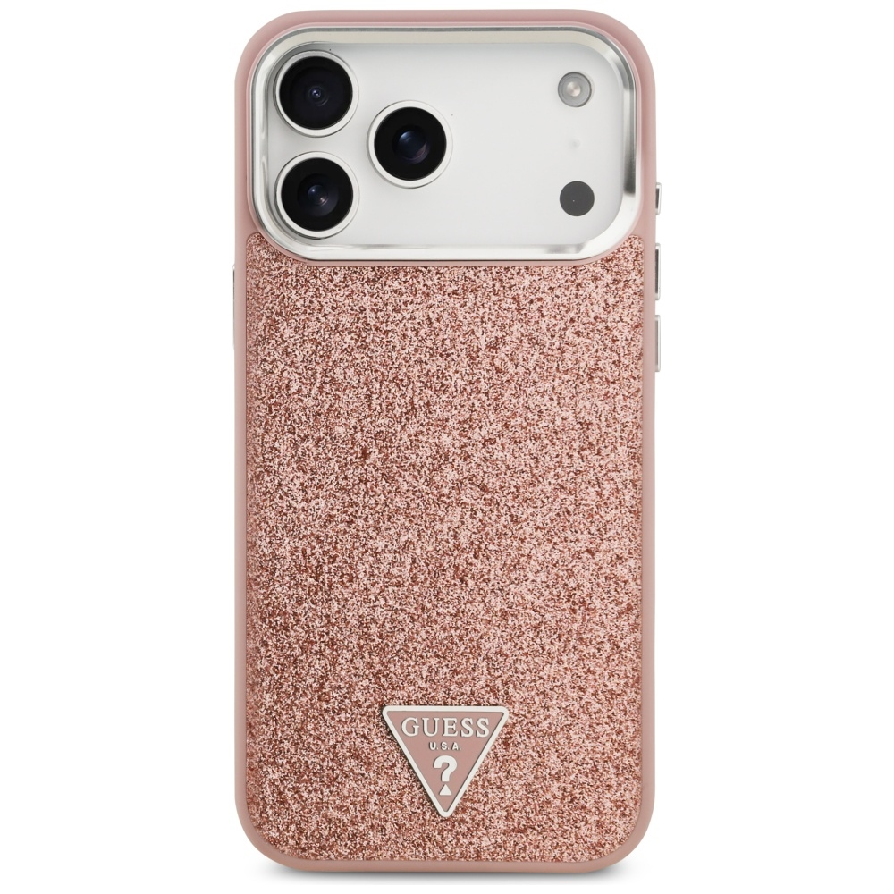 „Guess“ blizgantis trikampio formos logotipo „MagSafe“ dėklas, skirtas „iPhone 17 Pro Max“ - Rožinė