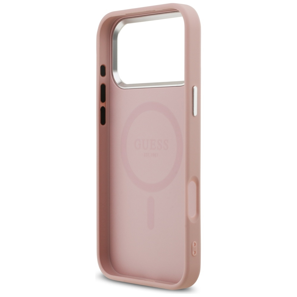 „Guess“ blizgantis trikampio formos logotipo „MagSafe“ dėklas, skirtas „iPhone 17 Pro Max“ - Rožinė