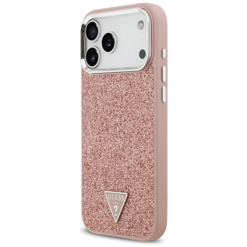 „Guess“ blizgantis trikampio formos logotipo „MagSafe“ dėklas, skirtas „iPhone 17 Pro Max“ - Rožinė