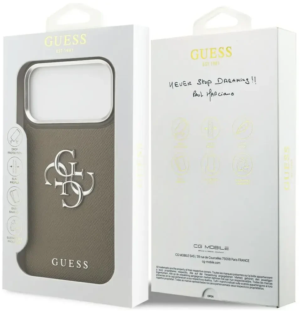 Guess Grained Big 4G Classic Logo - dėklas skirtas Apple iPhone 17 Pro Max ruda