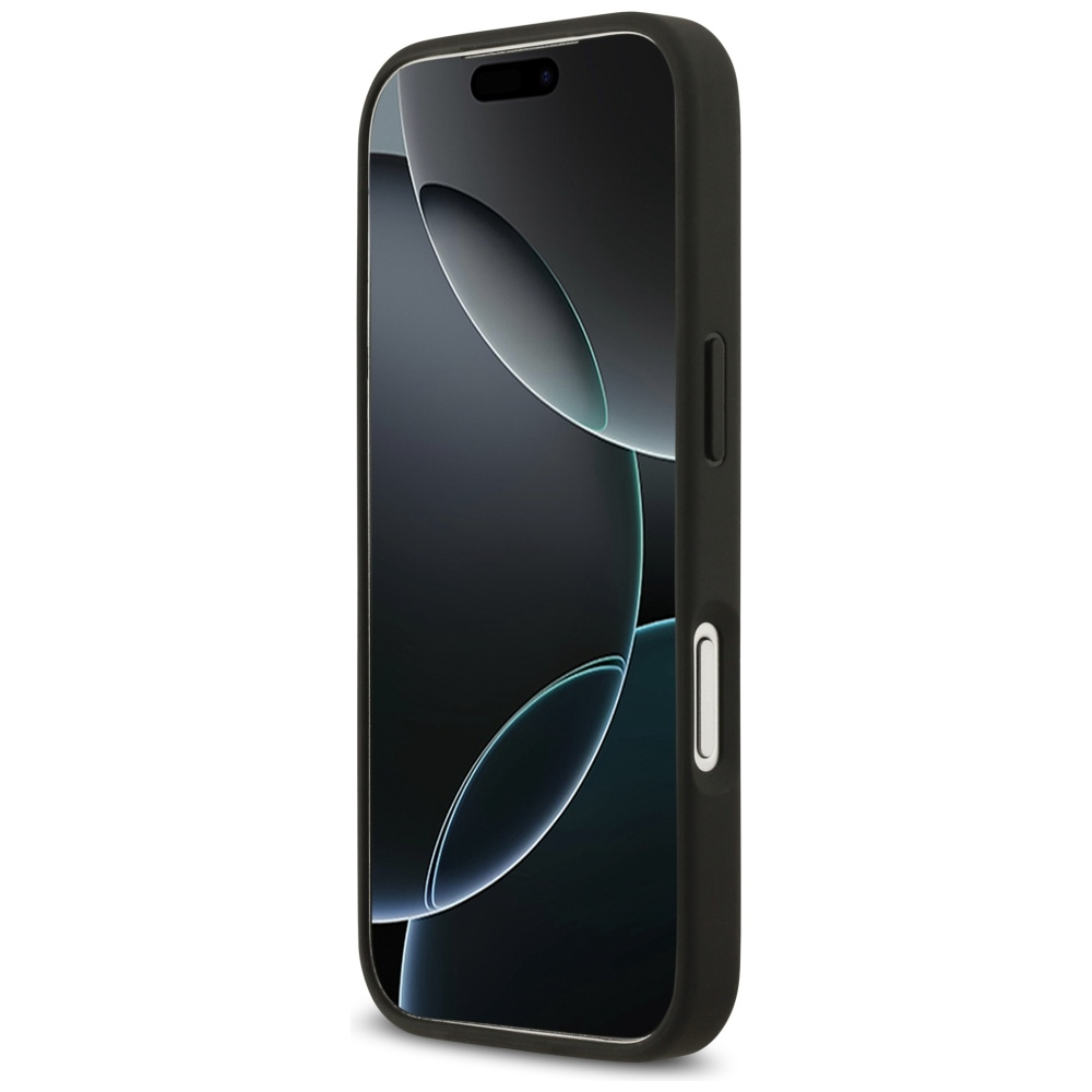 Guess Grained Flowers Classic Logo MagSafe dėklas skirtas Apple iPhone 17 Pro juodos spalvos