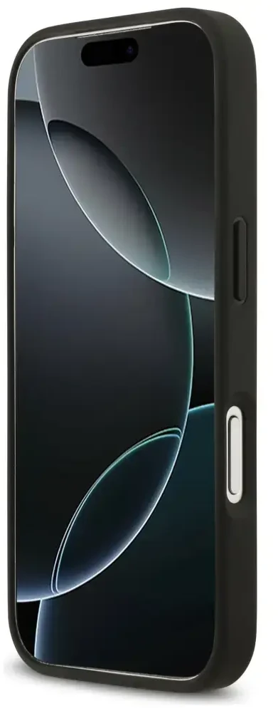 Guess Grūdėtos tekstūros gėlių klasikinis logotipas telefono dėklas su MagSafe palaikymu skirtas iPhone 17 Pro juodas