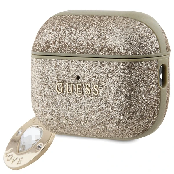 Apple AirPods Pro ausinių dėklas 2 Guess Fixed Glitter Heart Diamond Charm (GUAP2PGEHCDD) aukso spalvos
