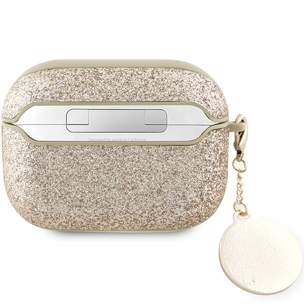 Apple AirPods Pro ausinių dėklas 2 Guess Fixed Glitter Heart Diamond Charm (GUAP2PGEHCDD) aukso spalvos