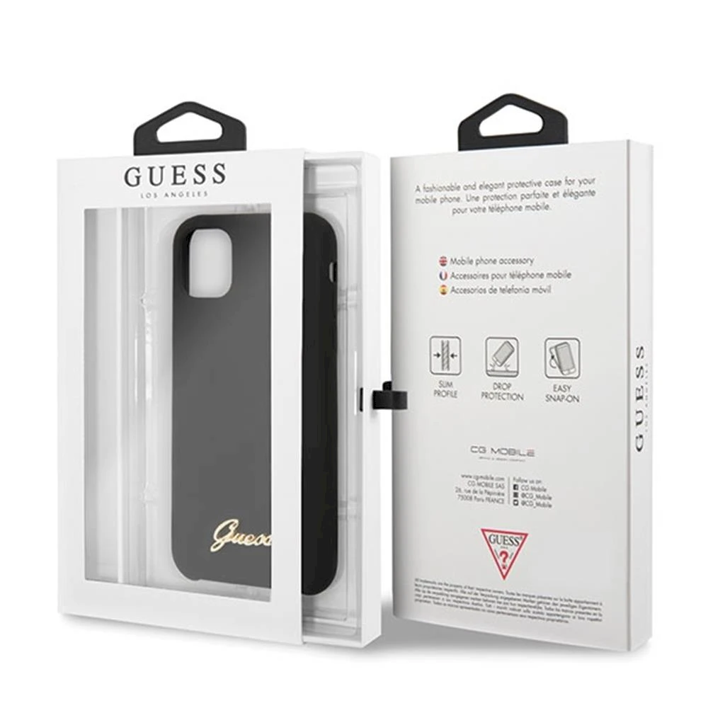 - „Guess GUHCN65LSLMGBK iPhone 11 Pro Max“ juodas / ryškus kietas dėklas Silikoninis vintage auksinis logotipas