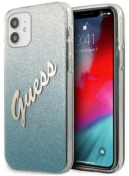 Apple iPhone 12 Mini Guess dėklas Glitter Gradient Script (GUHCP12SPCUGLSBL) mėlynos spalvos