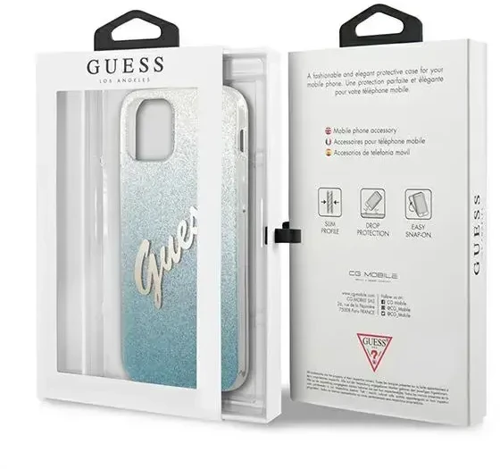 Apple iPhone 12 Mini Guess dėklas Glitter Gradient Script (GUHCP12SPCUGLSBL) mėlynos spalvos