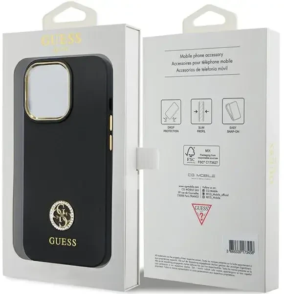 Dėklas GUESS GUHCP13LM4DGPK IPHONE 13 PRO / 13 6.1 "Juodas / Juodas HARDCASE SILICONE LOGO STRASS 4G