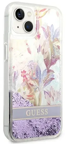 Dėklas GUESS GUHCP14MLFLSU IPHONE 14 PLUS / 15 PLUS 6.7 "PURPLE / PURPLE HARDCASE FLOWER LIQUID GLITTER