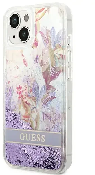 Dėklas GUESS GUHCP14MLFLSU IPHONE 14 PLUS / 15 PLUS 6.7 "PURPLE / PURPLE HARDCASE FLOWER LIQUID GLITTER