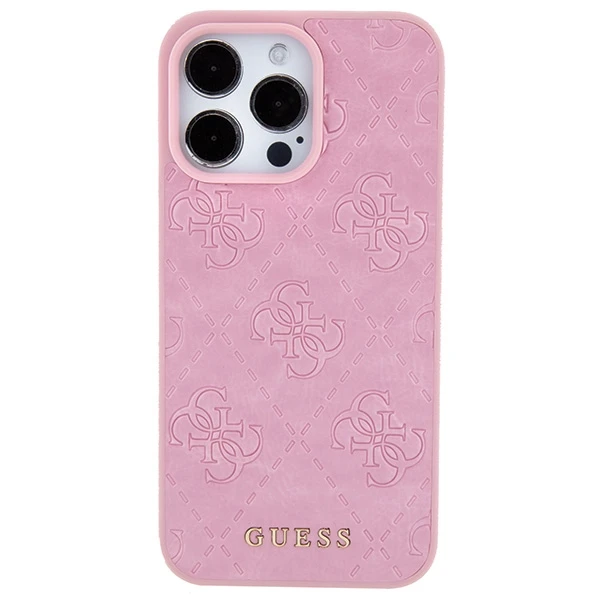 Apple iPhone 15 Pro Guess Hardcase Leather 4G Stamped (GUHCP15LP4EPMP) dėklas telefonui rožinės spalvos