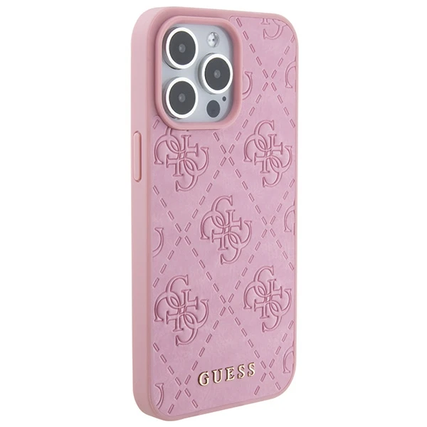 Apple iPhone 15 Pro Guess Hardcase Leather 4G Stamped (GUHCP15LP4EPMP) dėklas telefonui rožinės spalvos