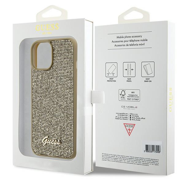 Dėklas GUESS GUHCP15SPMSDGSD IPHONE 15/14/13 6.1 "ZOTY / GOLD HARDCASE DISCO METAL SCRIPT