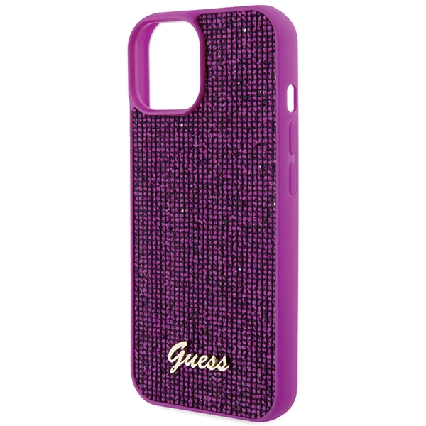 GUESS GUHCP15SPMSDGSF IPHONE 15/14/13 6.1" FUKSJA / FUKSIJOS spalvos kietas dėklas DISCO METAL SCRIPT