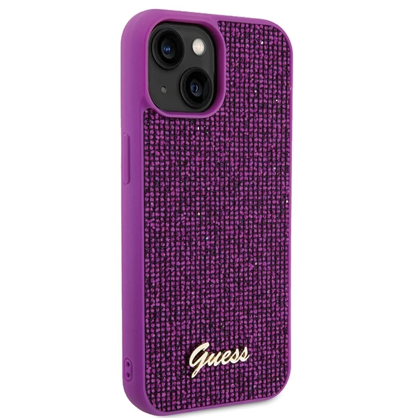 GUESS GUHCP15SPMSDGSF IPHONE 15/14/13 6.1" FUKSJA / FUKSIJOS spalvos kietas dėklas DISCO METAL SCRIPT
