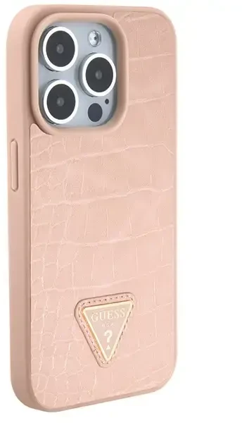 Dėklas GUESS GUHCP15XPCRTHCP IPHONE 15 PRO MAX Rožinis/Rožinis HARDCASE CROCO TRIANGLE METAL LOGO