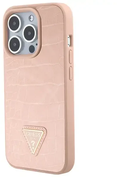 Dėklas GUESS GUHCP15XPCRTHCP IPHONE 15 PRO MAX Rožinis/Rožinis HARDCASE CROCO TRIANGLE METAL LOGO