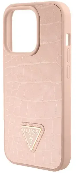 Dėklas GUESS GUHCP15XPCRTHCP IPHONE 15 PRO MAX Rožinis/Rožinis HARDCASE CROCO TRIANGLE METAL LOGO