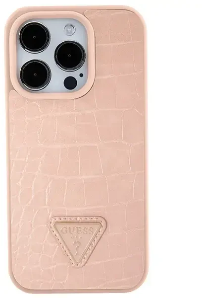 Dėklas GUESS GUHCP15XPCRTHCP IPHONE 15 PRO MAX Rožinis/Rožinis HARDCASE CROCO TRIANGLE METAL LOGO