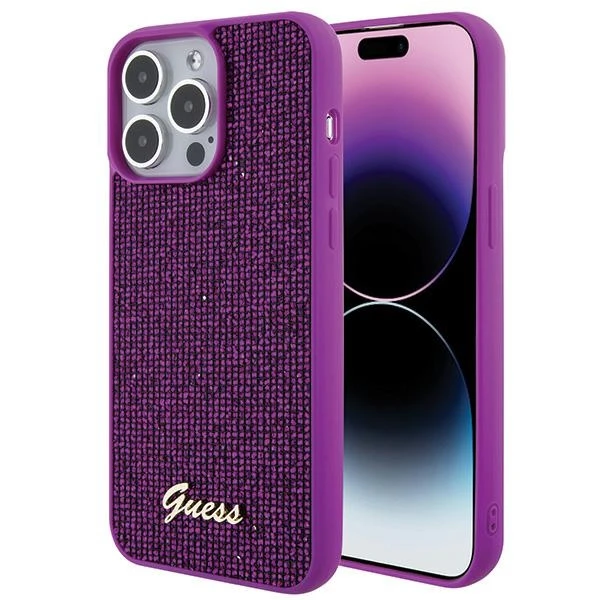 GUESS GUHCP15XPMSDGSF IPHONE 15 PRO MAX 6.7" FUKSJA/FUKSIJA kietas dėklas DISCO METAL SCRIPT