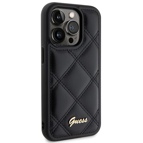 Guess GUHCP15XPSQSQSK Apple iPhone 15 Pro Max6.7" juodos spalvos harddėklas Quilted Metal Logo
