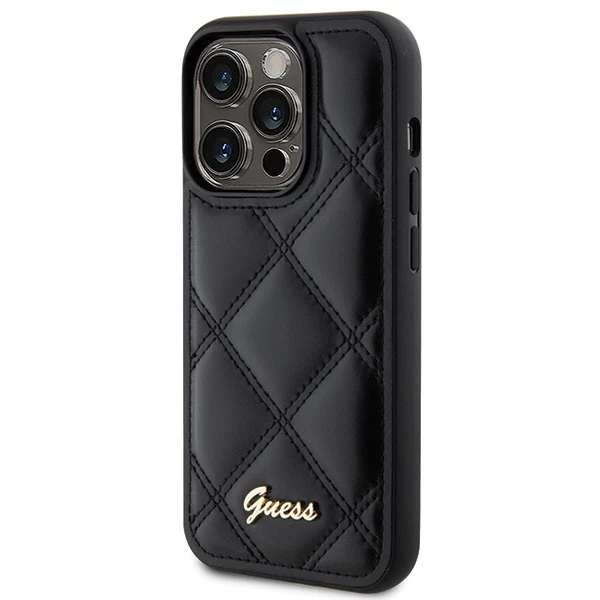 Guess GUHCP15XPSQSQSK Apple iPhone 15 Pro Max6.7" juodos spalvos harddėklas Quilted Metal Logo