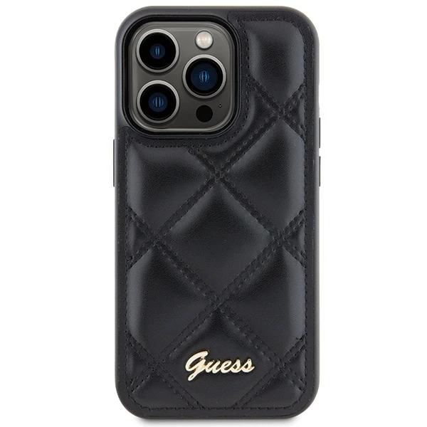 Guess GUHCP15XPSQSQSK Apple iPhone 15 Pro Max6.7" juodos spalvos harddėklas Quilted Metal Logo