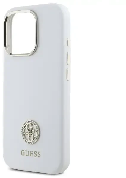 Guess GUHCP16LM4DGPH Apple iPhone 16 Pro 6.3″ baltos spalvos kietas dėklas Silicone Logo Strass 4G