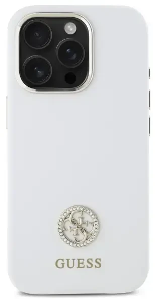 Guess GUHCP16LM4DGPH Apple iPhone 16 Pro 6.3″ baltos spalvos kietas dėklas Silicone Logo Strass 4G