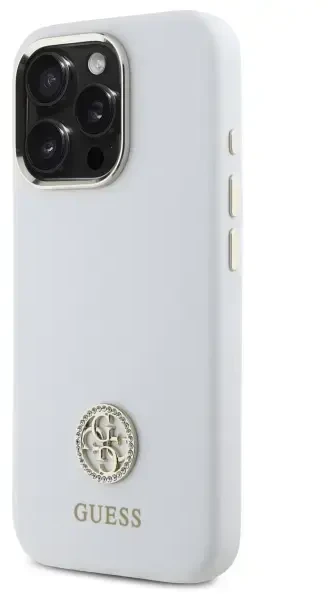 Guess GUHCP16LM4DGPH Apple iPhone 16 Pro 6.3″ baltos spalvos kietas dėklas Silicone Logo Strass 4G