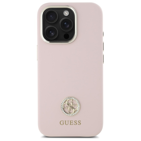 Guess GUHCP16LM4DGPP Apple iPhone 16 Pro 6.3" dėklas telefonui rožinės spalvos Silikoninis Logo Strass 4G