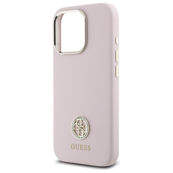 Guess GUHCP16LM4DGPP Apple iPhone 16 Pro 6.3" dėklas telefonui rožinės spalvos Silikoninis Logo Strass 4G