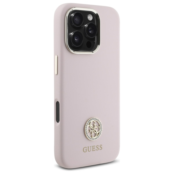 Guess GUHCP16LM4DGPP Apple iPhone 16 Pro 6.3" dėklas telefonui rožinės spalvos Silikoninis Logo Strass 4G