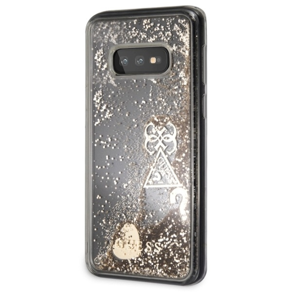 „Guess“ kietas dėklas „Samsung Galaxy S10e“ auksinei/blizgančioms širdelėms