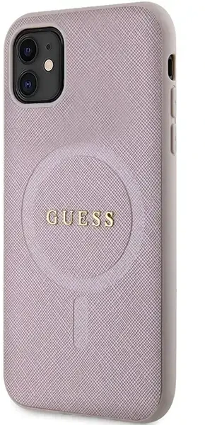 „Guess“ GUHMN61PSAHMCP „Saffiano“ telefono dėklas su „MagSafe“ palaikymu, skirtas „iPhone 11“ | „iPhone XR“, rožinis