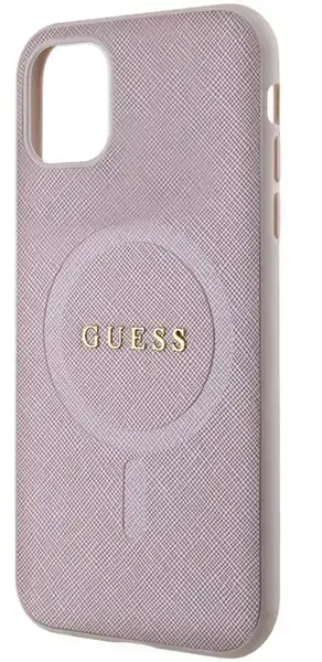 „Guess“ GUHMN61PSAHMCP „Saffiano“ telefono dėklas su „MagSafe“ palaikymu, skirtas „iPhone 11“ | „iPhone XR“, rožinis