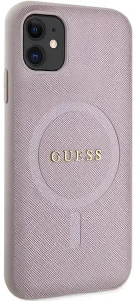 „Guess“ GUHMN61PSAHMCP „Saffiano“ telefono dėklas su „MagSafe“ palaikymu, skirtas „iPhone 11“ | „iPhone XR“, rožinis