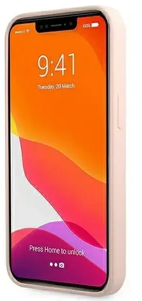 Guess GUHMP13XLSLMGLP Apple iPhone 13 Pro Max 6,7″ light rožinės spalvos kietas dėklas Silicone Script Gold Log