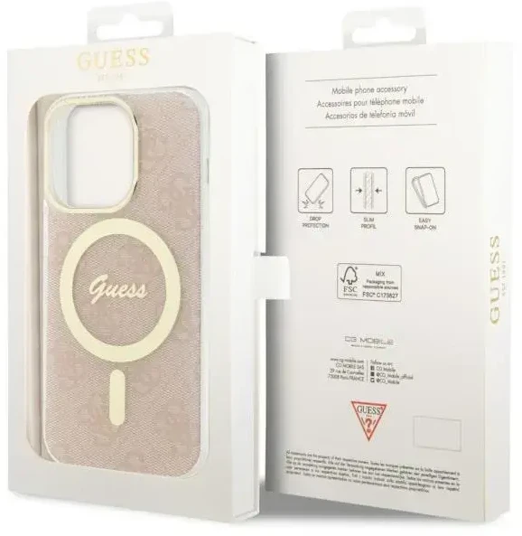 Guess GUHMP14LH4STP 4G telefono dėklas su MagSafe palaikymu, skirtas iPhone 14 Pro, rožinis