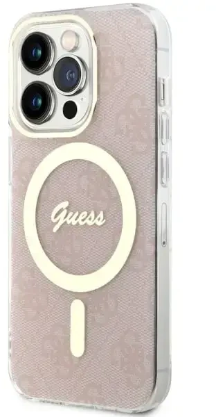 Guess GUHMP14LH4STP 4G telefono dėklas su MagSafe palaikymu, skirtas iPhone 14 Pro, rožinis