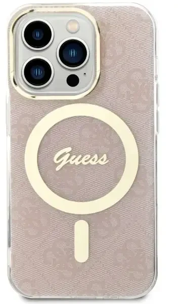 Guess GUHMP14LH4STP 4G telefono dėklas su MagSafe palaikymu, skirtas iPhone 14 Pro, rožinis